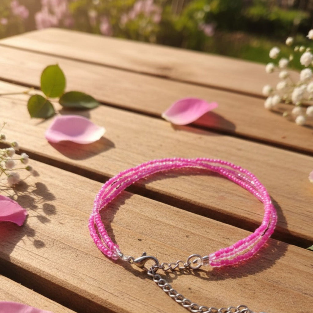 Delicate Pink Glass Bead Bracelet – Rosalie