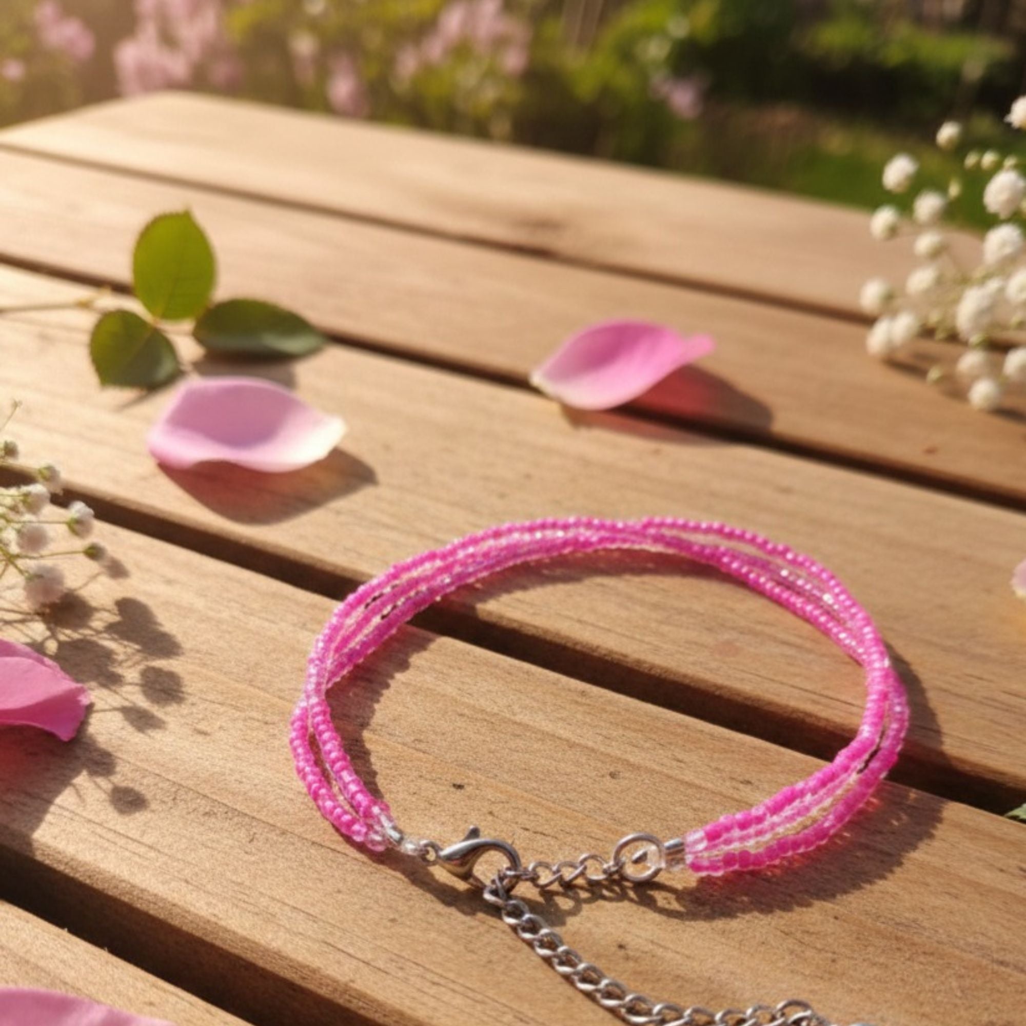 Delicate Pink Glass Bead Bracelet – Rosalie