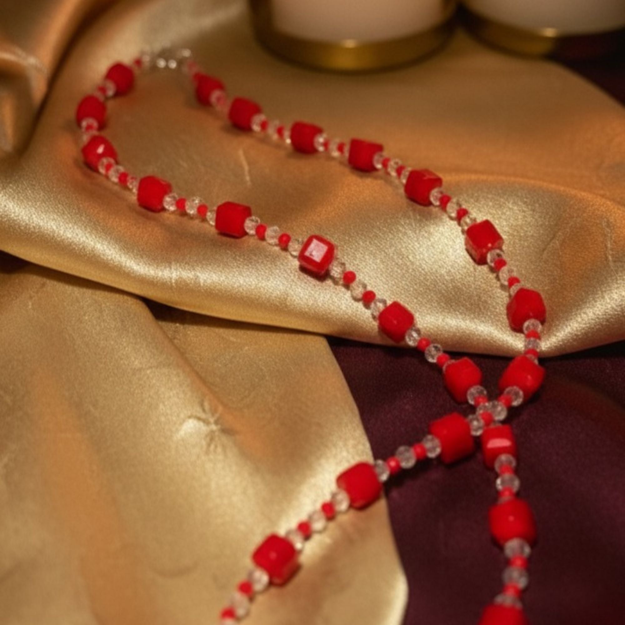 Handmade Red Glass Bead Necklace – Crystal Red