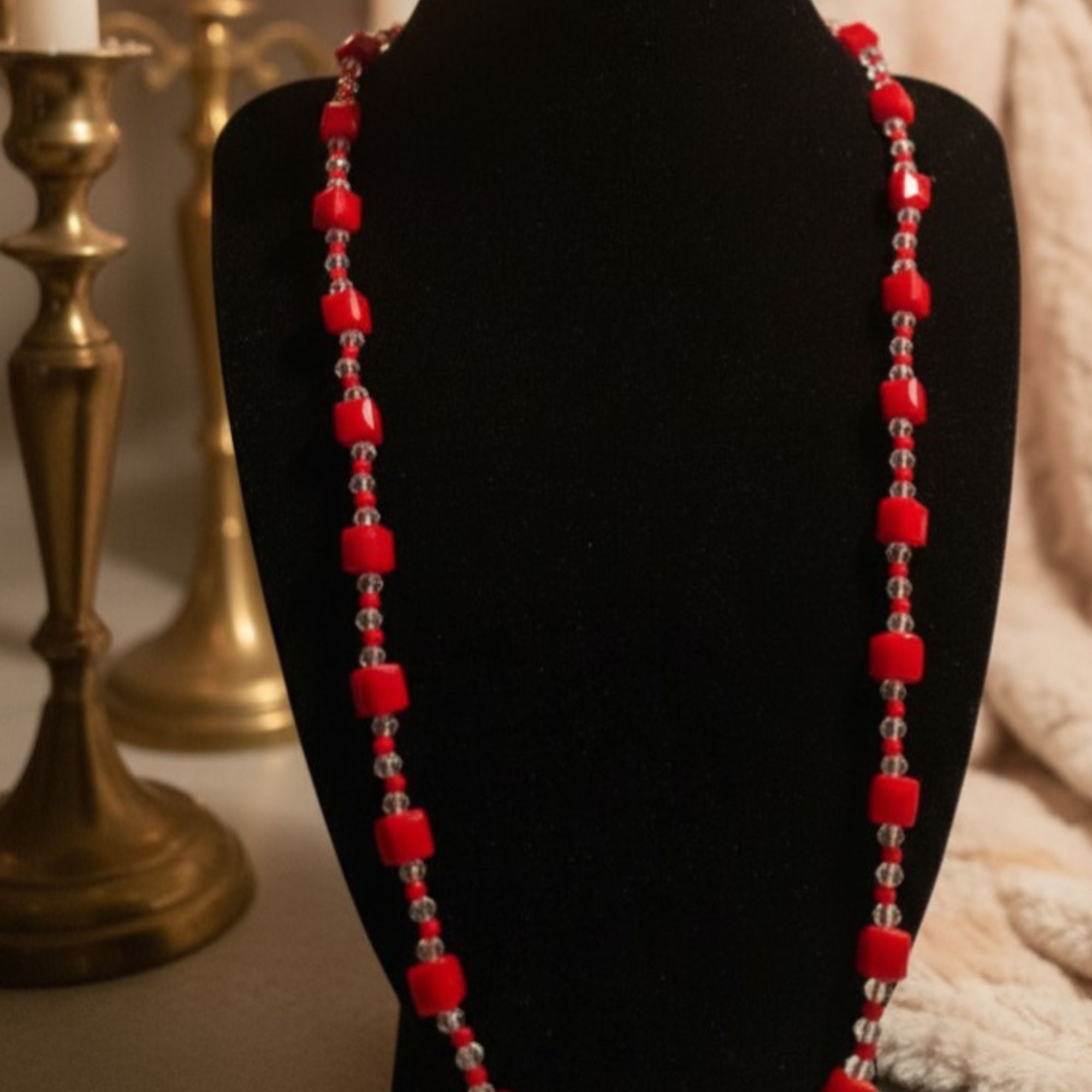 Handmade Red Glass Bead Necklace – Crystal Red