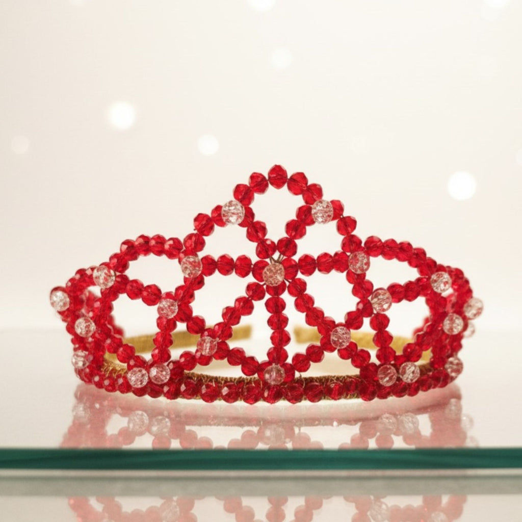 Red & Gold Beaded Bridal Crown – Handmade Royal Statement Hair Accessory – Red Queen