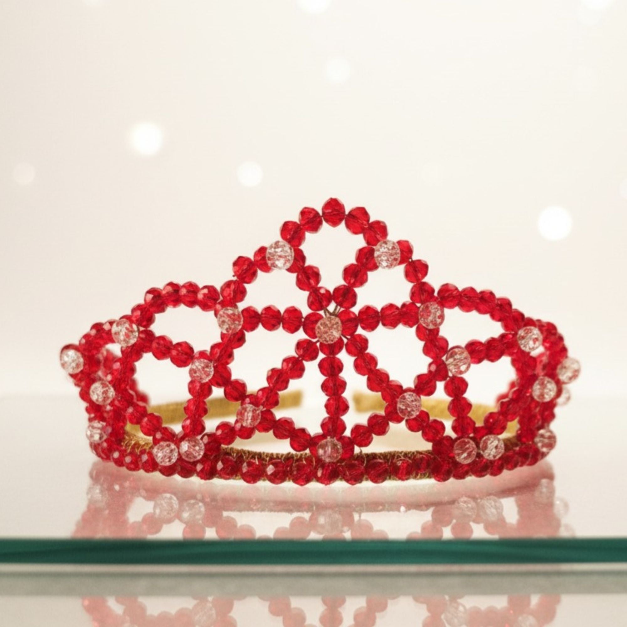 Red & Gold Beaded Bridal Crown – Handmade Royal Statement Hair Accessory – Red Queen