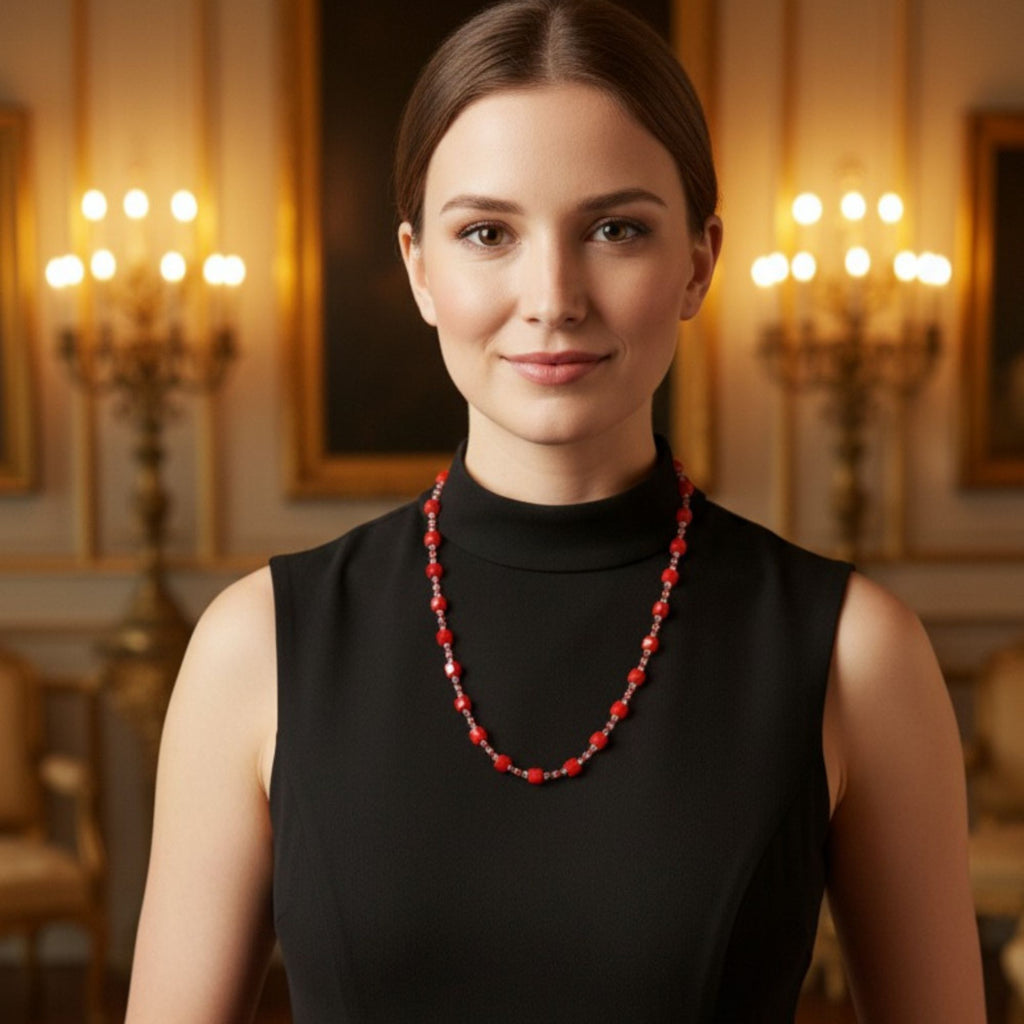 Handmade Red Glass Bead Necklace – Crystal Red