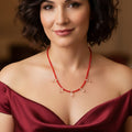 Red Glass Bead Necklace with Amber Drops – Rose Sunset