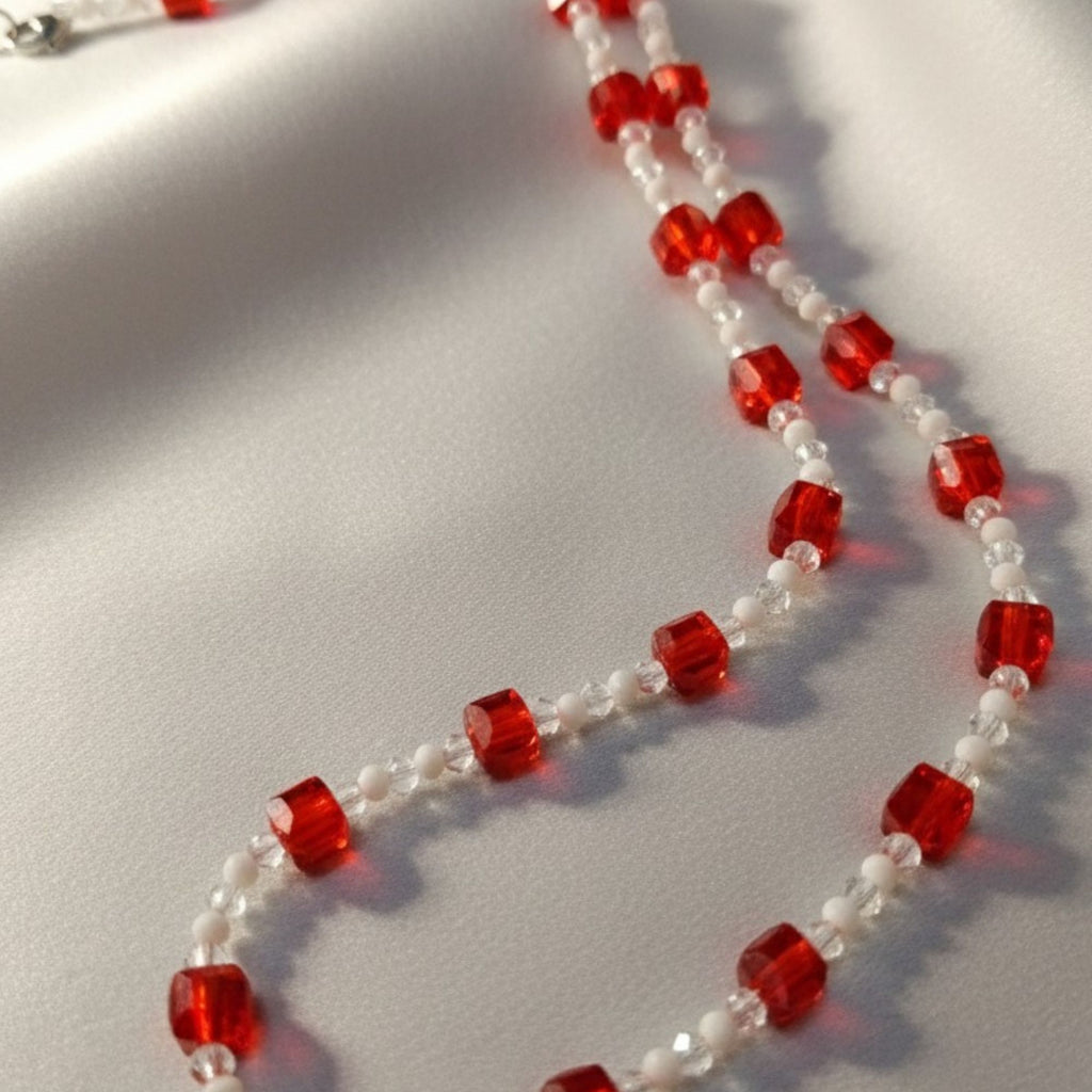 Elegant Red & Crystal Glass Bead Necklace – Red Ice