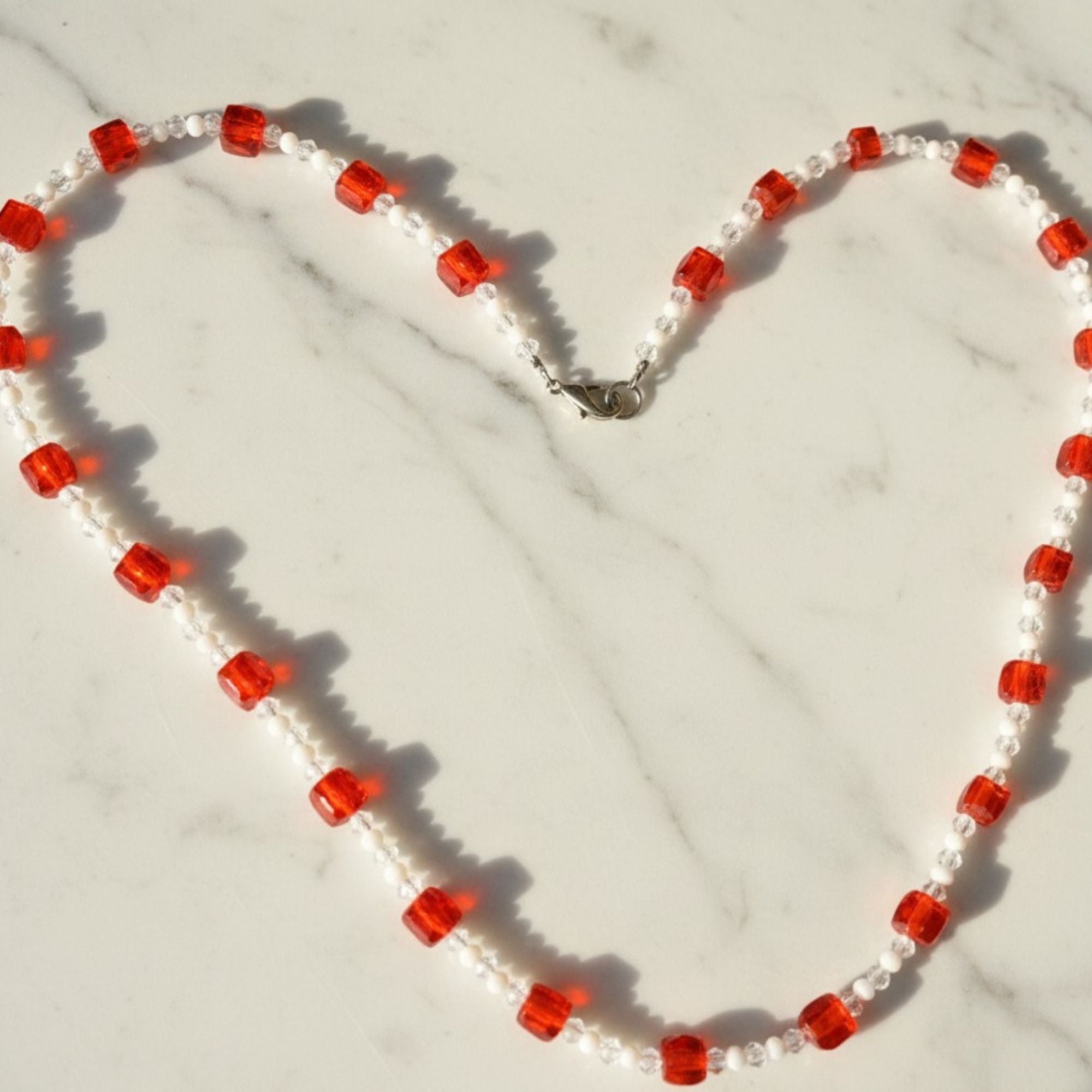 Elegant Red & Crystal Glass Bead Necklace – Red Ice