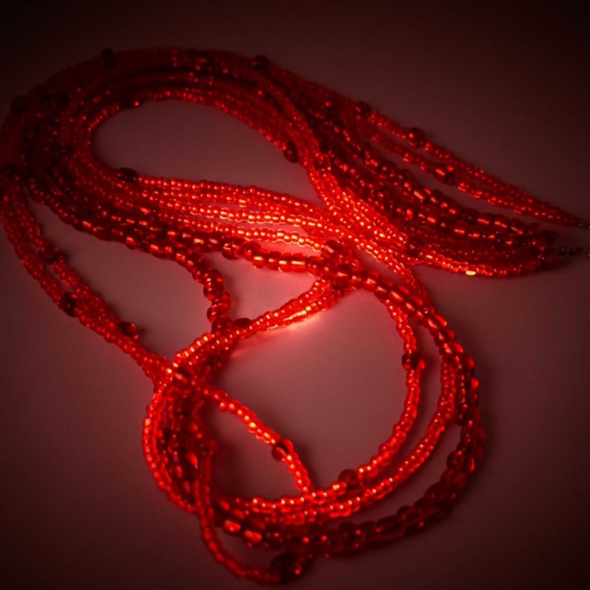 Red Multi-Strand Glass Bead Necklace – Amber Flame