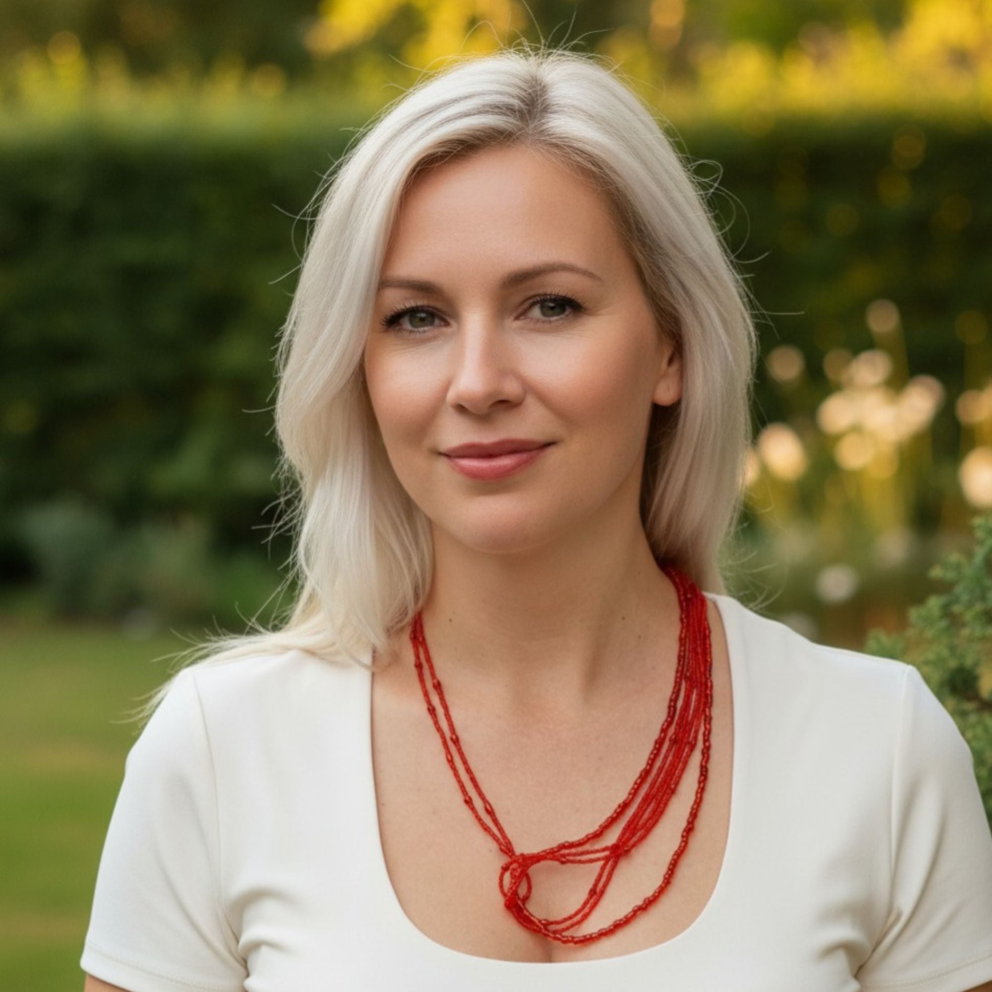 Red Multi-Strand Glass Bead Necklace – Amber Flame
