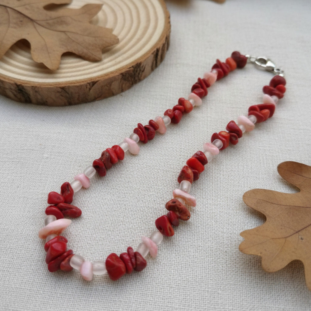Red & Pink Coral Anklet – Handmade Summer Gemstone Jewelry – Burning Desire
