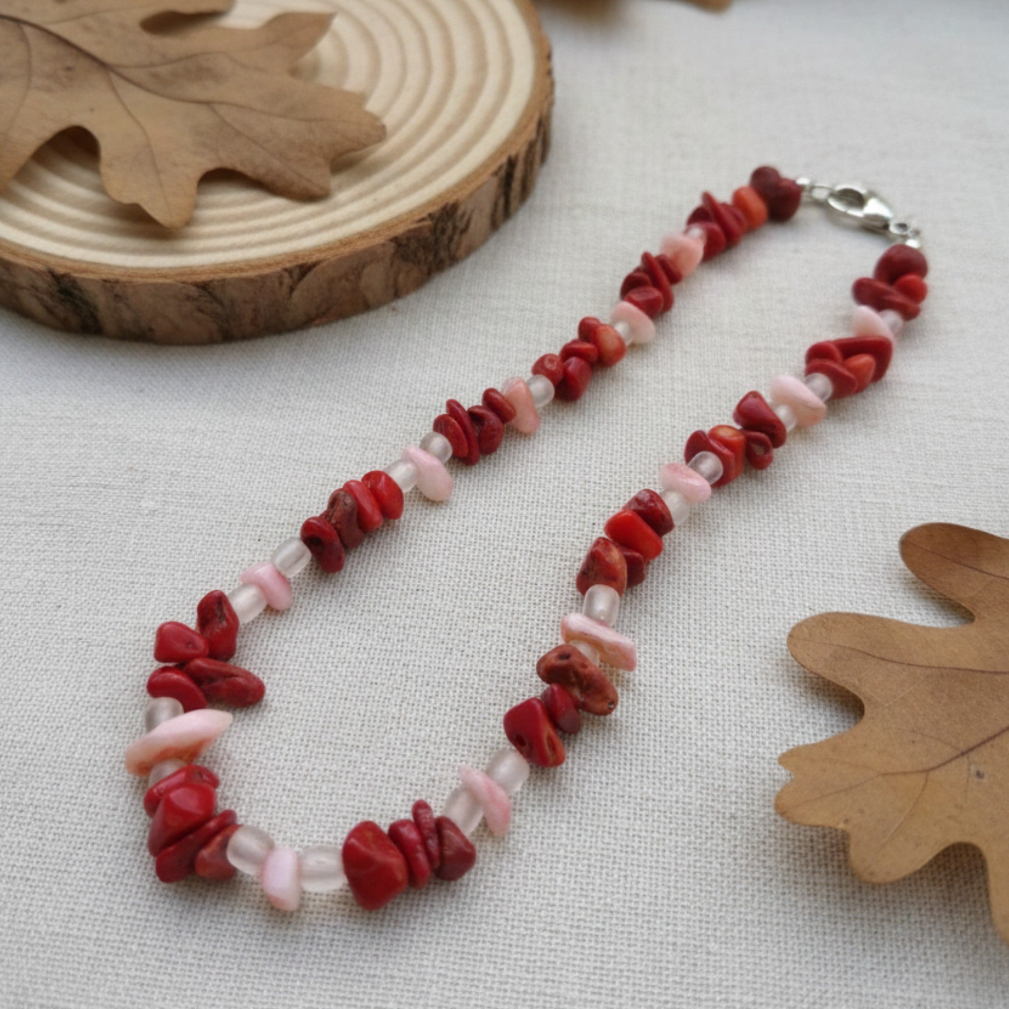 Red & Pink Coral Anklet – Handmade Summer Gemstone Jewelry – Burning Desire