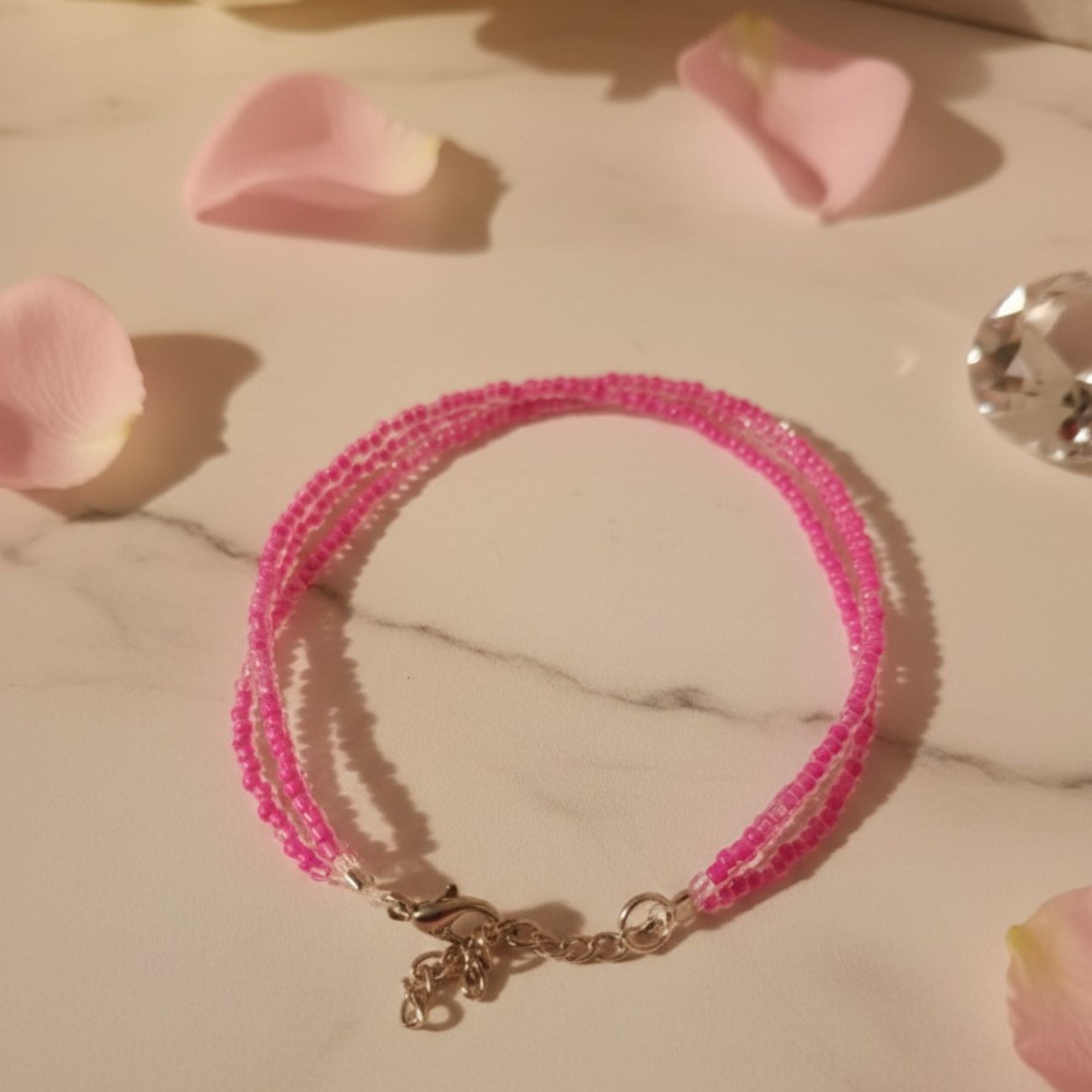 Delicate Pink Glass Bead Bracelet – Rosalie