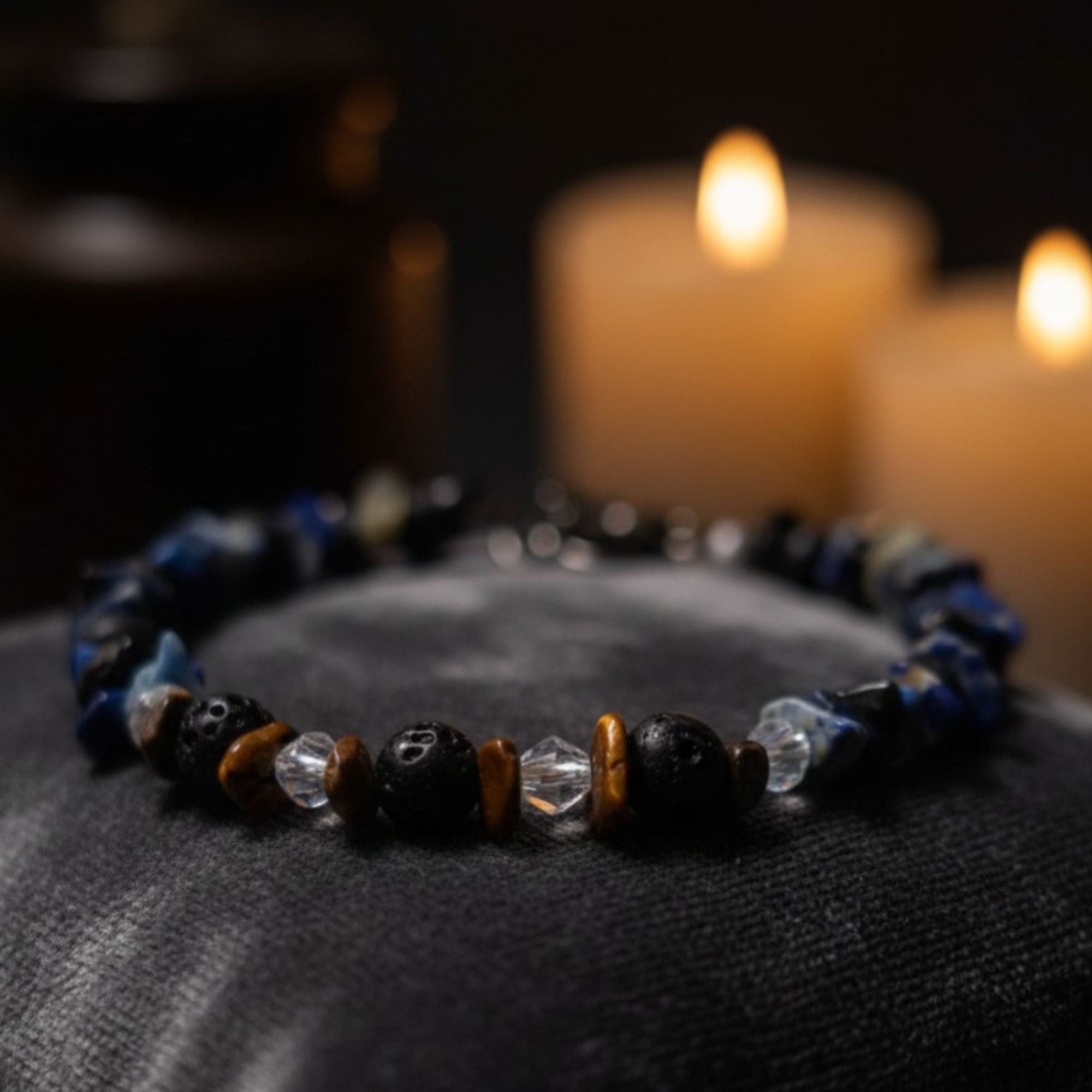 Lapis, Onyx & Tiger’s Eye Gemstone Bracelet – Handmade Protection Jewelry – Midnight Warrior
