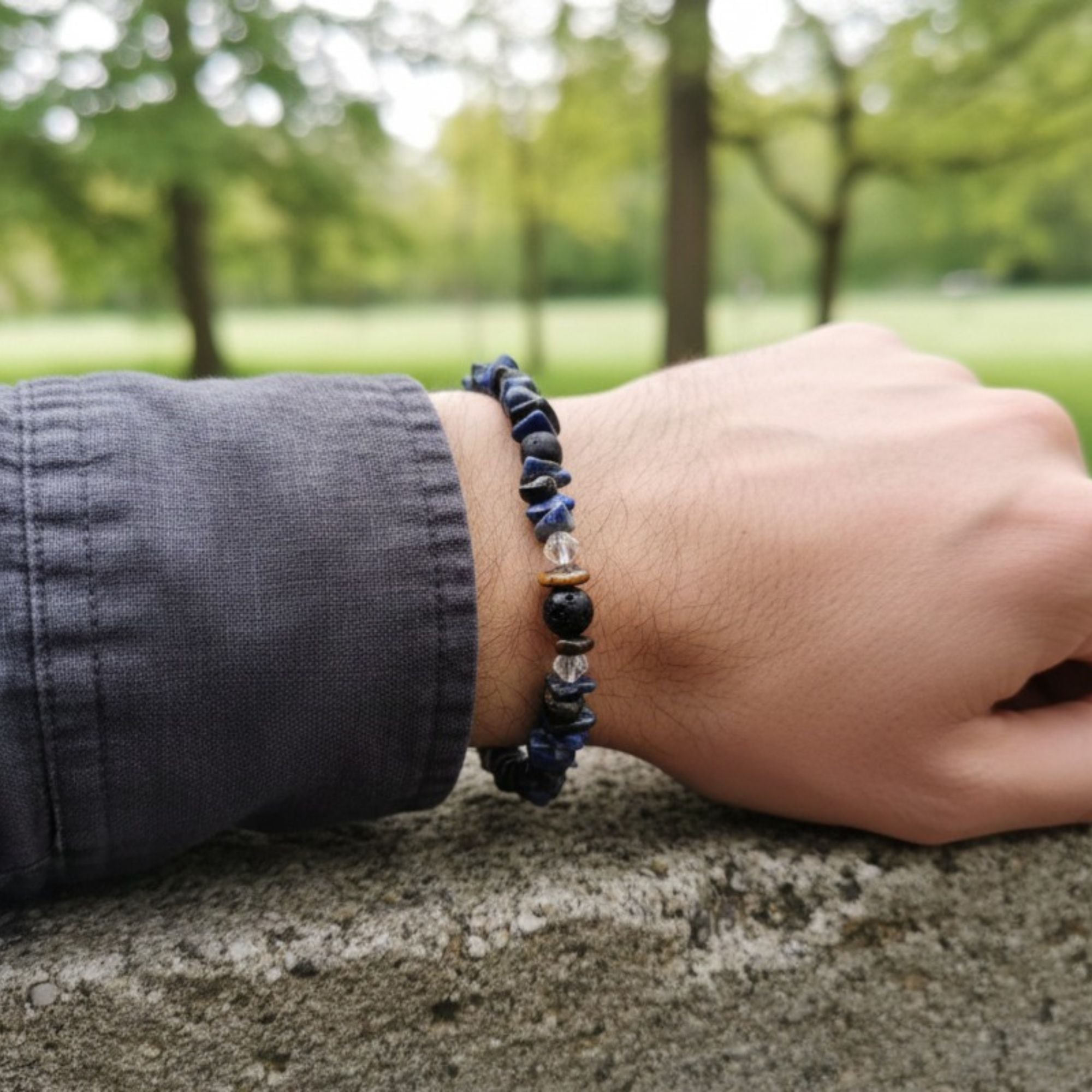 Lapis, Onyx & Tiger’s Eye Gemstone Bracelet – Handmade Protection Jewelry – Midnight Warrior