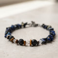 Lapis, Onyx & Tiger’s Eye Gemstone Bracelet – Handmade Protection Jewelry – Midnight Warrior
