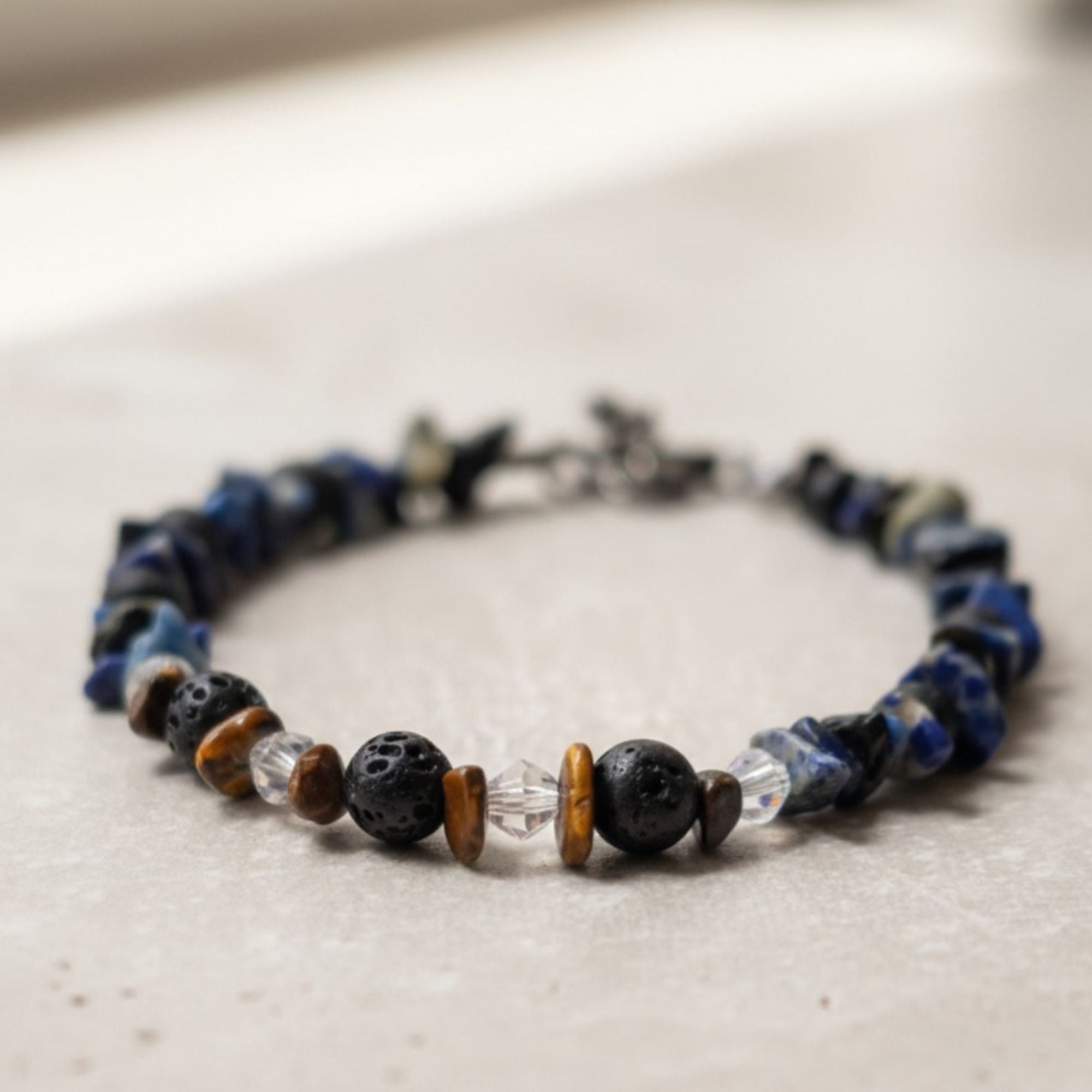Lapis, Onyx & Tiger’s Eye Gemstone Bracelet – Handmade Protection Jewelry – Midnight Warrior