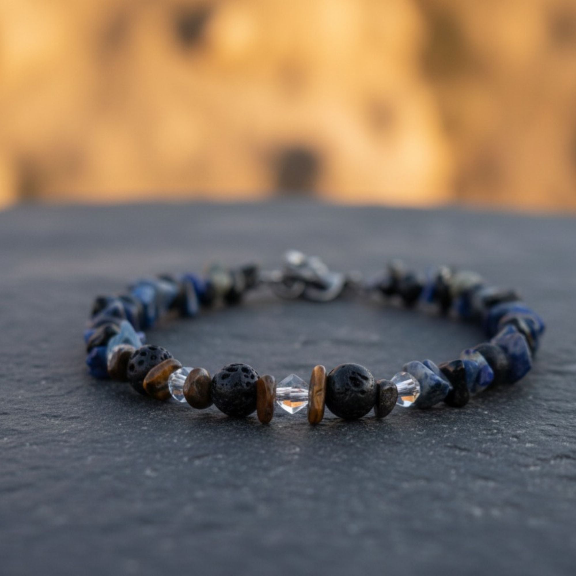 Lapis, Onyx & Tiger’s Eye Gemstone Bracelet – Handmade Protection Jewelry – Midnight Warrior