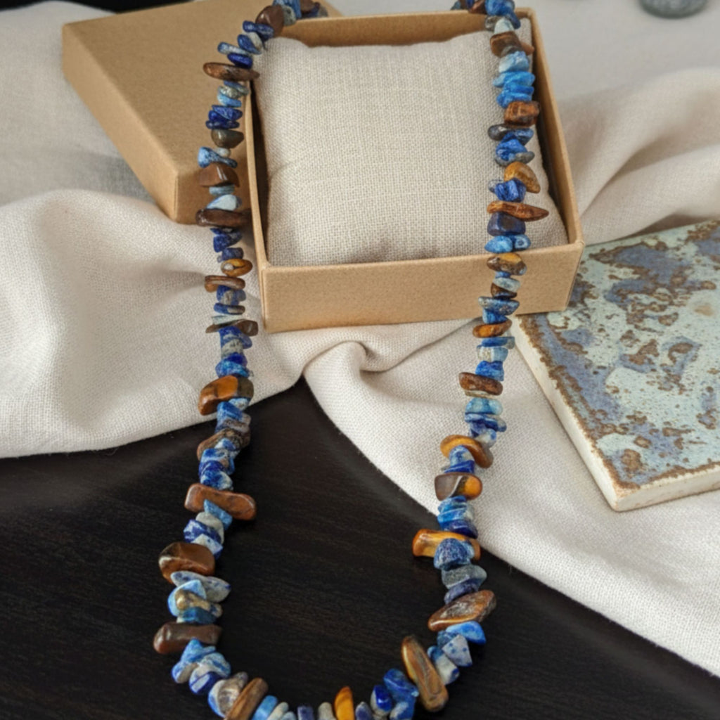 Blue Lapis and Tiger’s Eye Bead Necklace – Warrior’s Sky