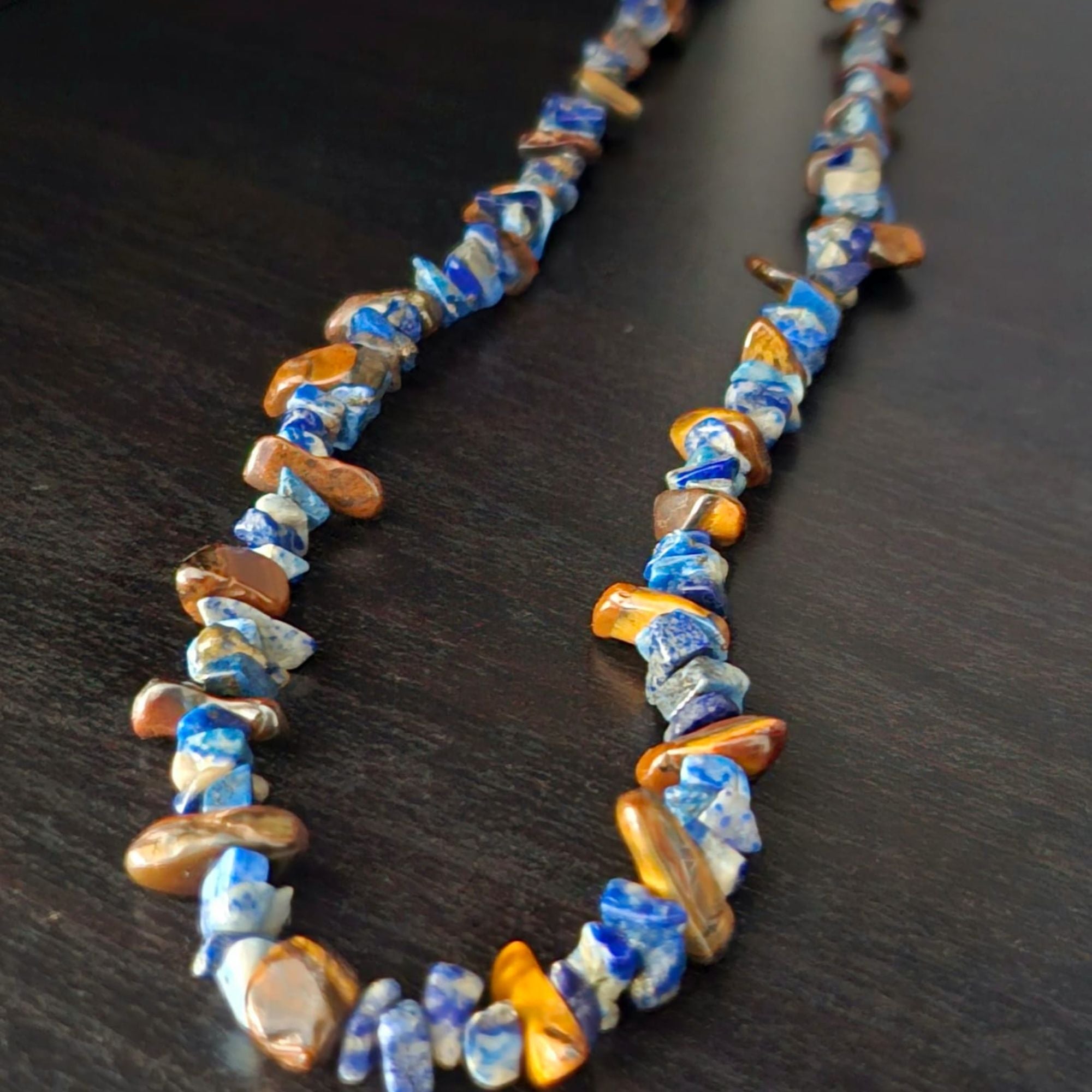 Blue Lapis and Tiger’s Eye Bead Necklace – Warrior’s Sky