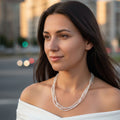 White Multi-Strand Glass Bead Necklace – Frosted Elegance