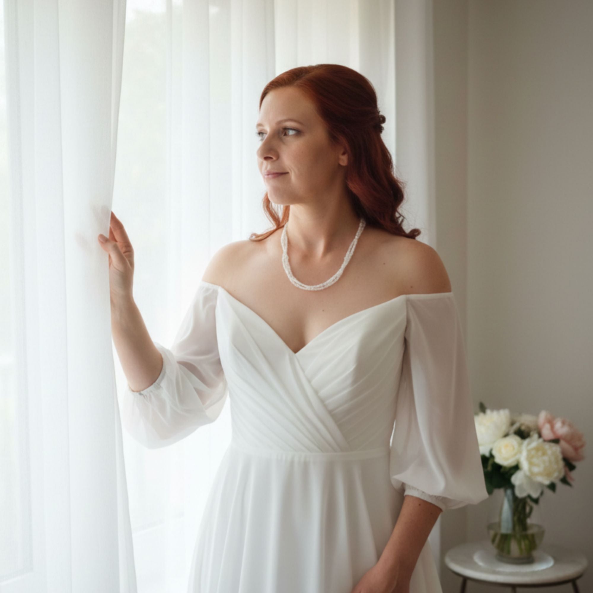 White Multi-Strand Glass Bead Necklace – Frosted Elegance