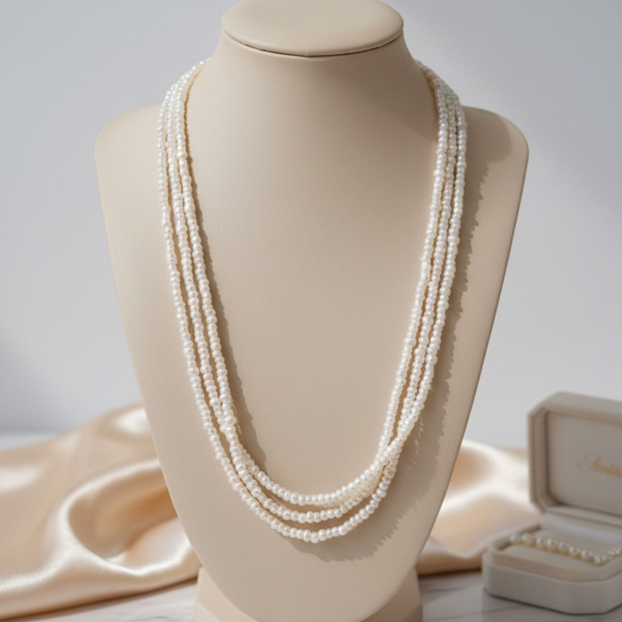 Elegant Pearl Necklace in White & Champagne – Moonlight Glow