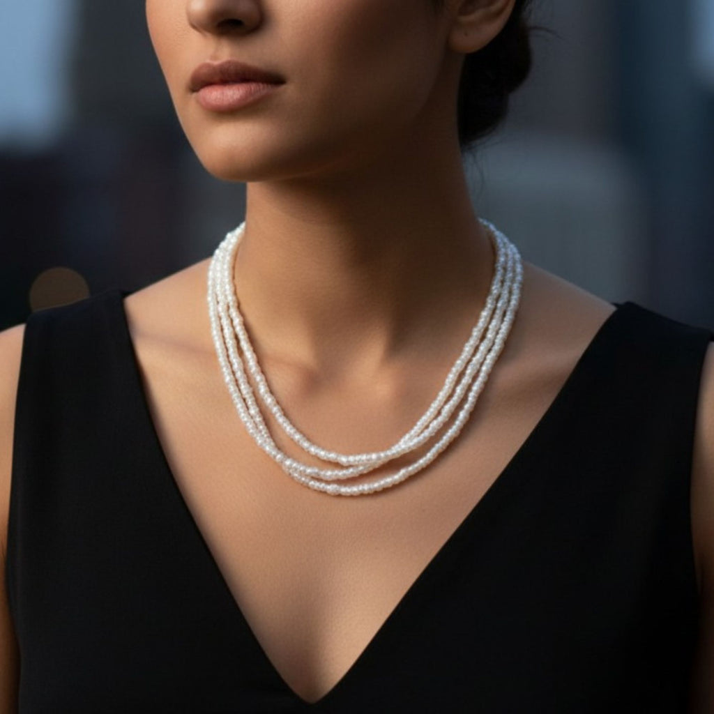 Elegant Pearl Necklace in White & Champagne – Moonlight Glow