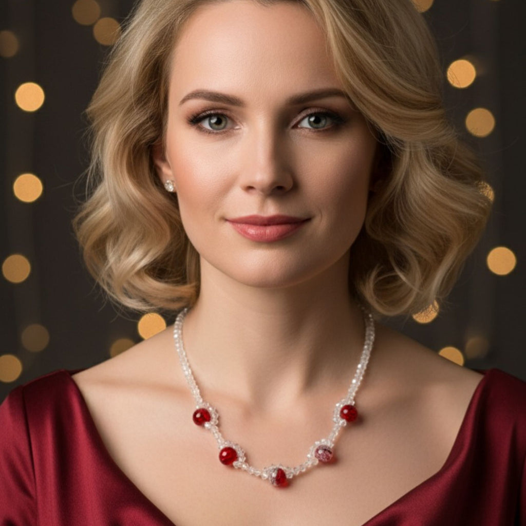 Elegant Crystal & Red Necklace – Scarlet Sparkle