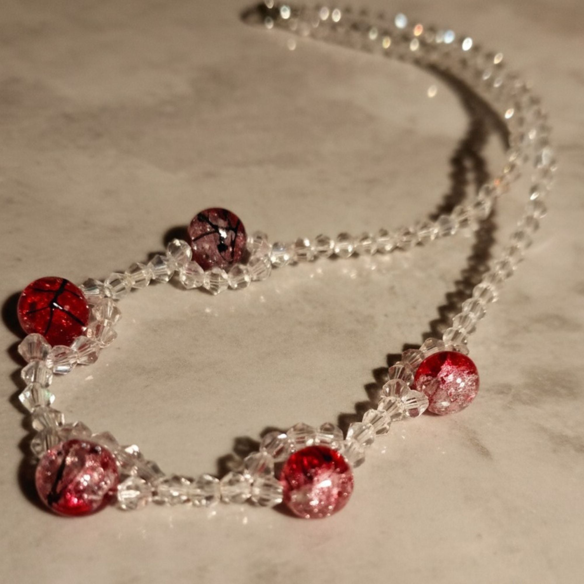 Elegant Crystal & Red Necklace – Scarlet Sparkle